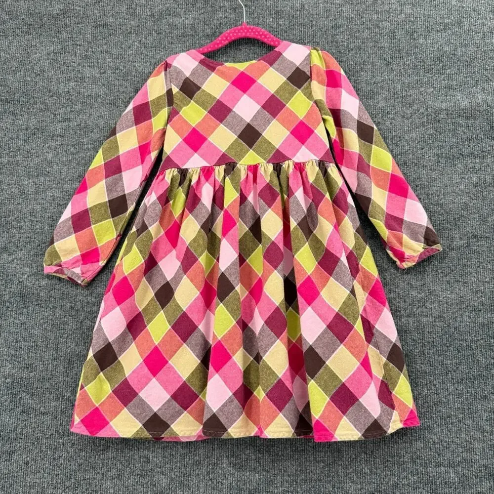 Gymboree Girls Dress Size 5 Plaid Flannel Long Sleeve Ruffled Lined 100% Cotton